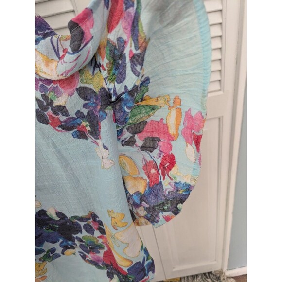 Zac & Rachel Blouse Womens 3X Aqua Floral Top Flutter Sleeve Ruffle Lightweight - Picture 5 of 13
